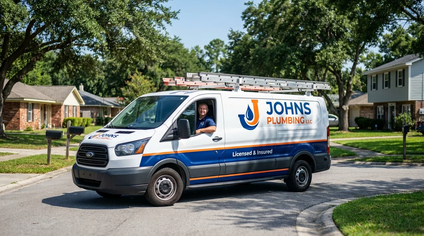 Johns Plumbing LLC service van in Russell, KS
