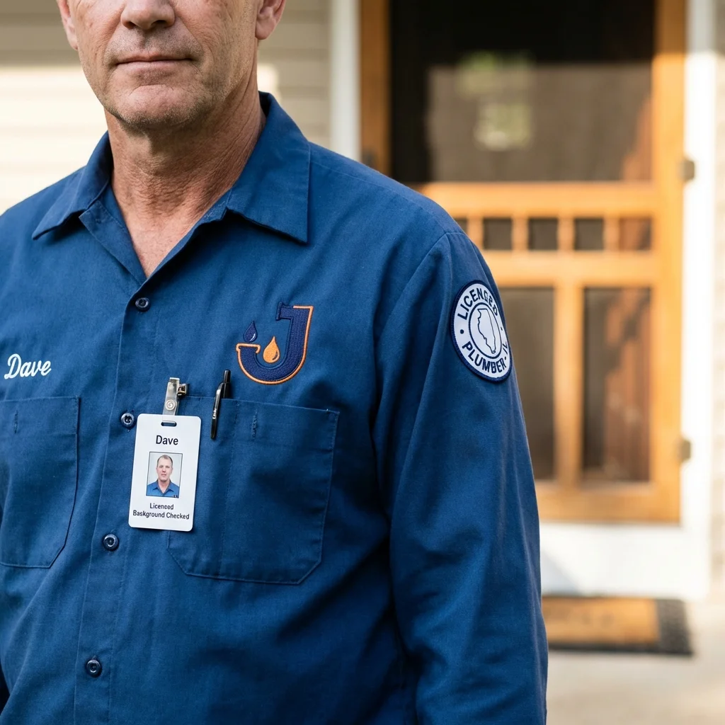 Licensed plumber showing ID badge in Russell, KS